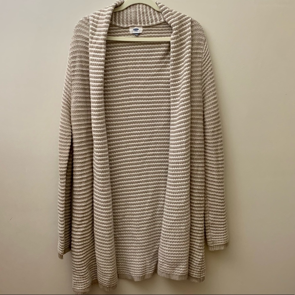 Old Navy Women’s Knit Cardigan - Light Brown & White Striped - Warm & Cozy - M